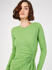 SASSAFRAS Ruched Tie Up Bodycon Midi Dress