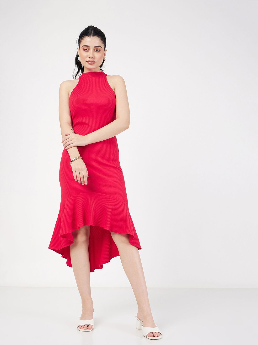 SASSAFRAS Halter Neck A-Line Midi Dress