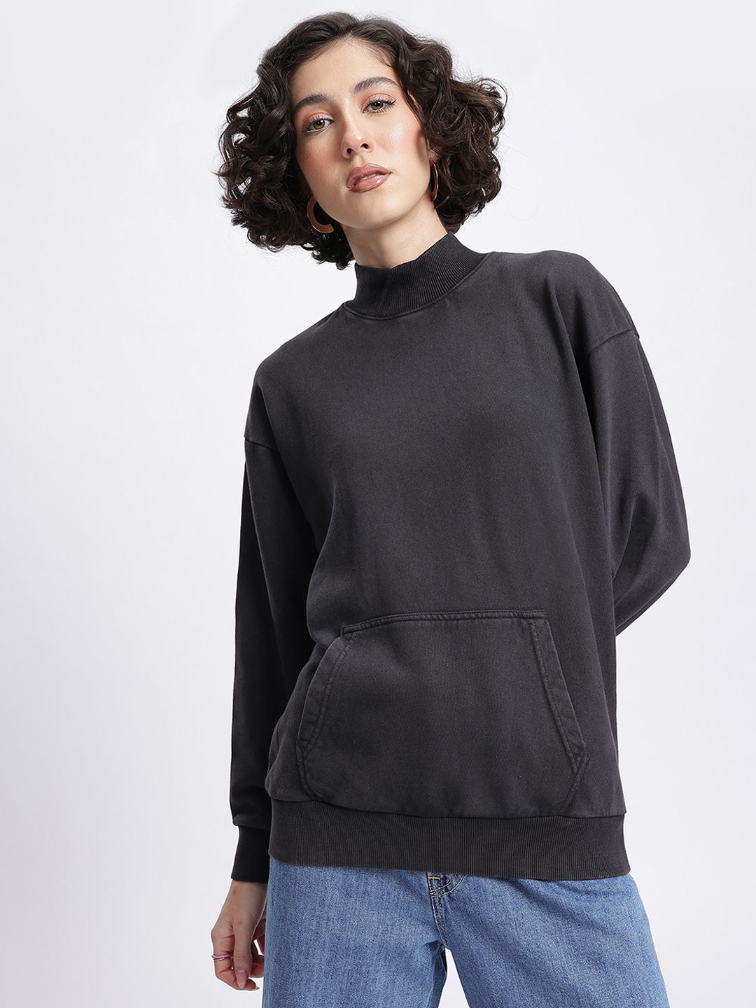 DressBerry High-Neck Drop-Shoulder Sweatshirt