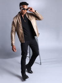 The Indian Garage Co Men Slim Fit Zip-Front Faux Biker Jacket