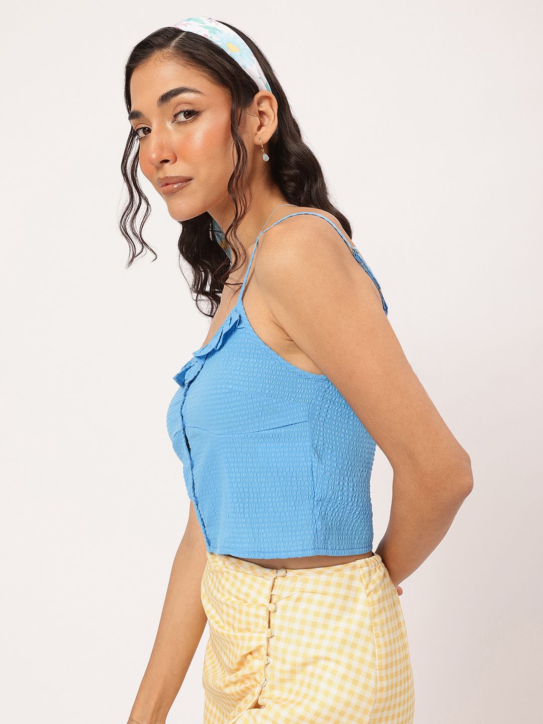 DressBerry Ruffled Radiance Seersucker Crop Top