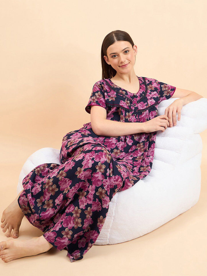 Sweet Dreams Floral Printed Pure Cotton Maxi Nightdress