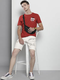 The Indian Garage Co Men Off White Typography Printed Denim Shorts