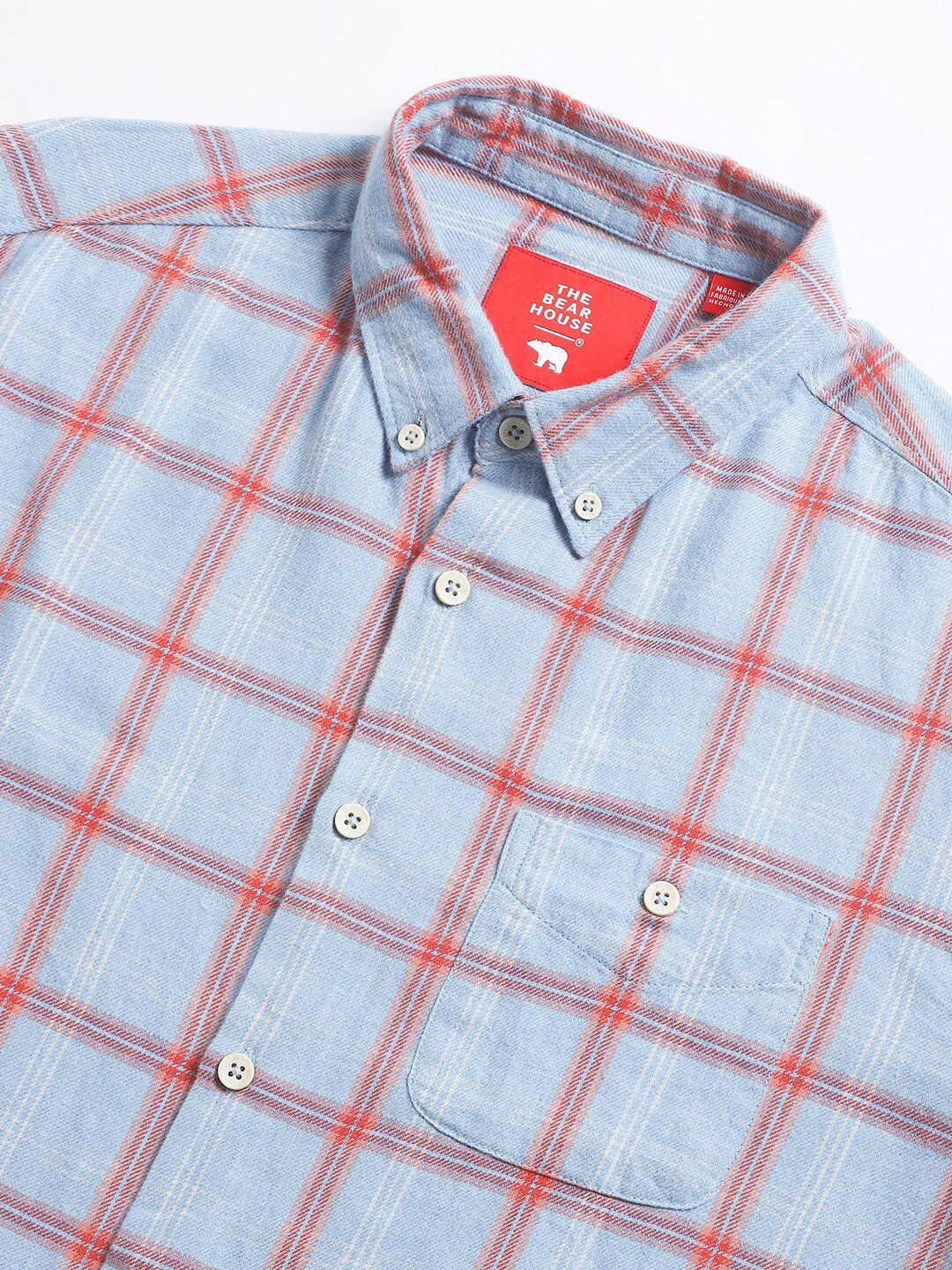 THE BEAR HOUSE Slim Fit Windowpane Checks Twill Pure Cotton Casual Shirt