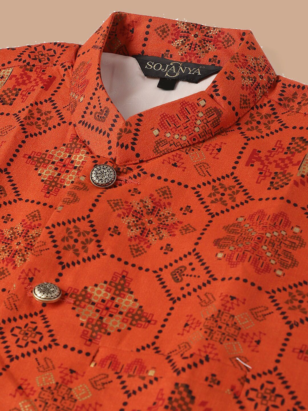 SOJANYA Ethnic Motifs Embroidered Pure Cotton Kurta With Churidar & Nehru Jacket