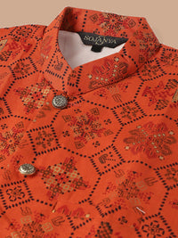 SOJANYA Ethnic Motifs Embroidered Pure Cotton Kurta With Churidar & Nehru Jacket