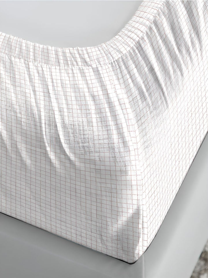 MYTRIDENT White & Green Floral 210 TC Pure Cotton Fitted King Bedsheet with 2 Pillow Covers