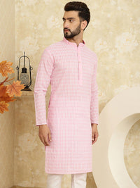 SOJANYA Floral Embroidered Band Collar Pastels Pure Cotton Straight Kurta