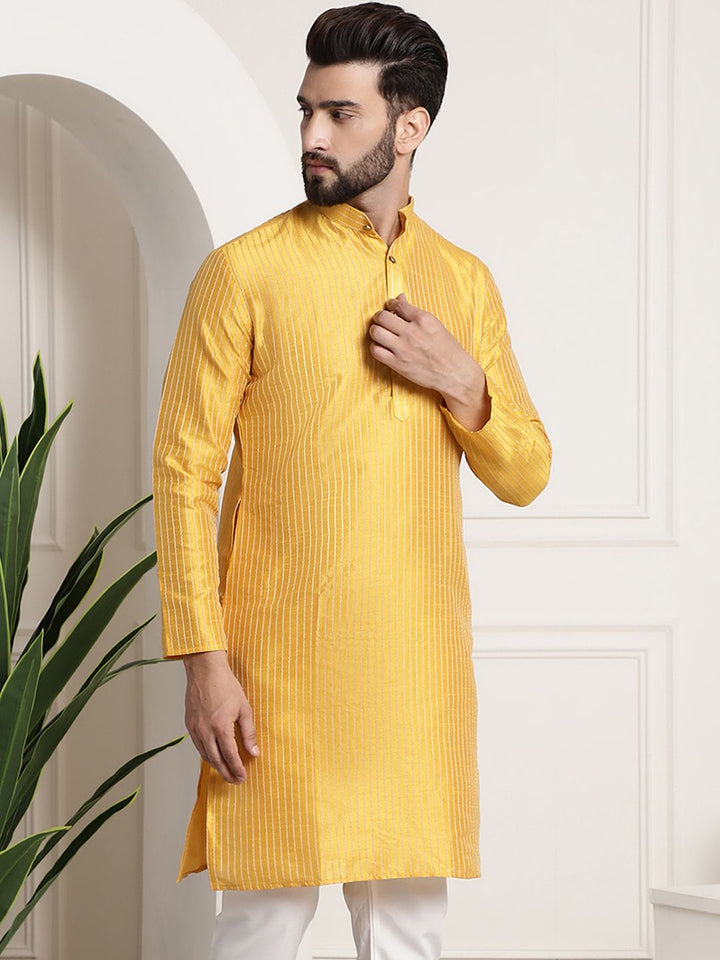 Sojanya Men Mustard Yellow & Golden Embellished Kurta