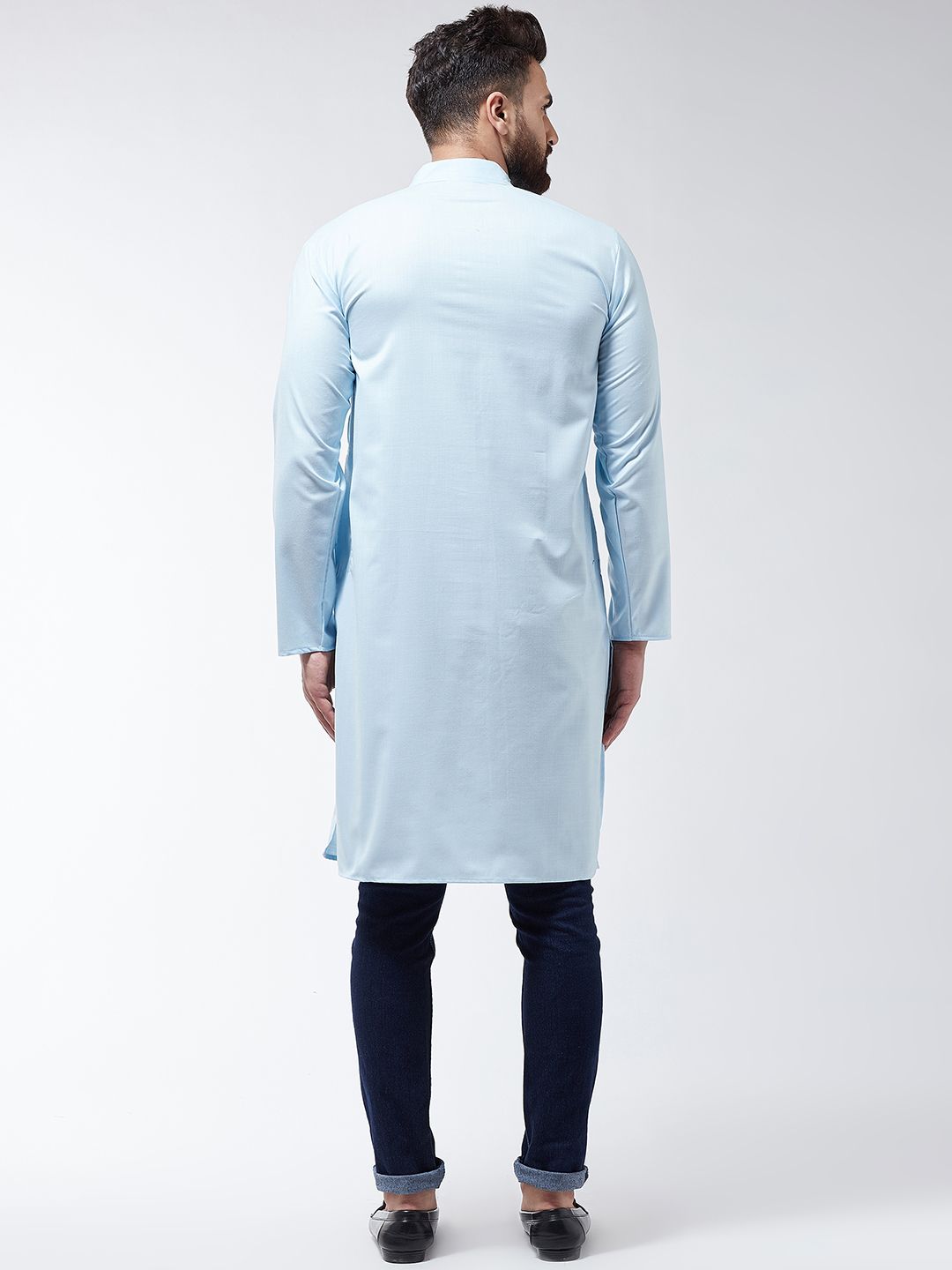 SOJANYA Men Turquoise Blue Solid Straight Kurta