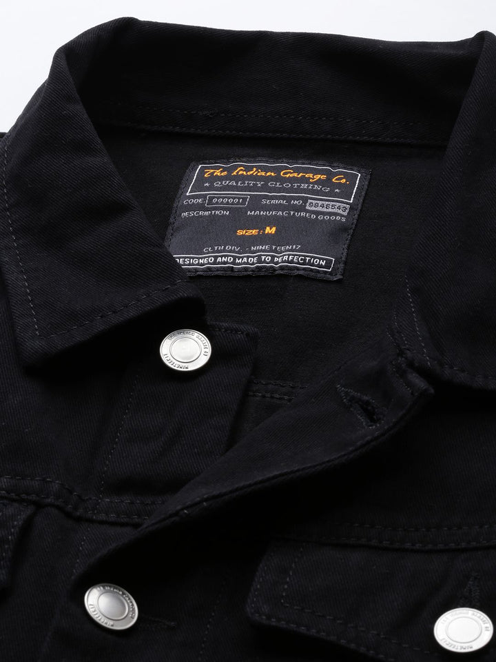 The Indian Garage Co Men Black Typography Lightweight Cotton Denim Jacket