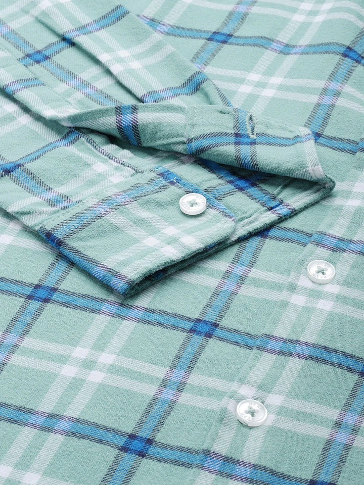 THE BEAR HOUSE Men Blue Slim Fit Tartan Checks Checked Casual Shirt