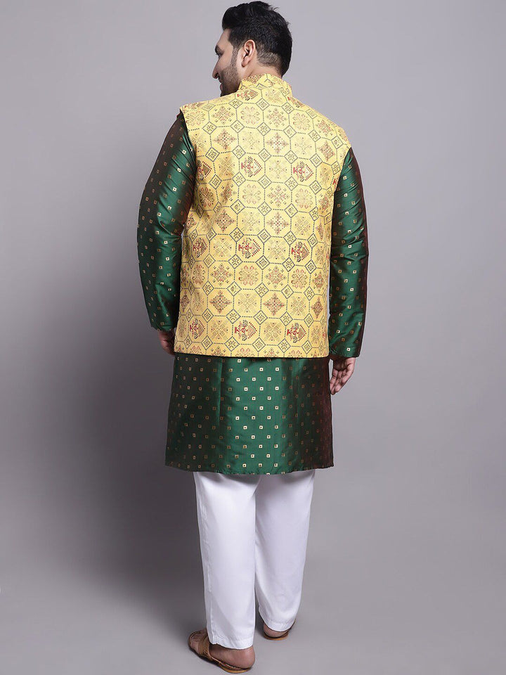 SOJANYA PLUS Geometric Woven Design Kurta With Pyjamas & Nehru Jacket