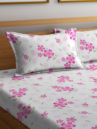 KLOTTHE White & Pink Floral Printed 300TC Double King Cadar Dengan 2 Sarung Bantal