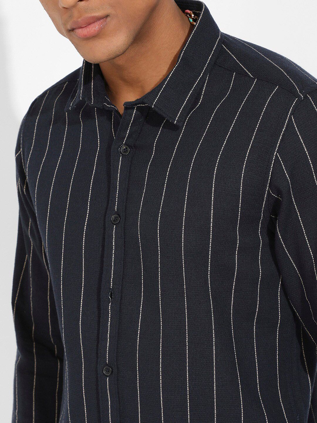 Campus Sutra Classic Striped Spread Collar Cotton Casual Shirt