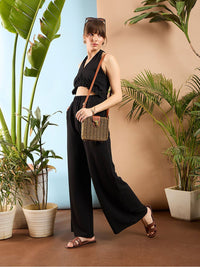 SASSAFRAS Black Halter Neck Basic Jumpsuit