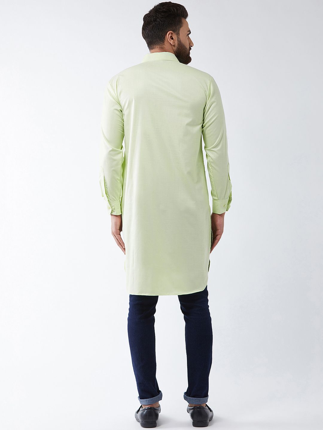 SOJANYA Men Green Solid Straight Kurta