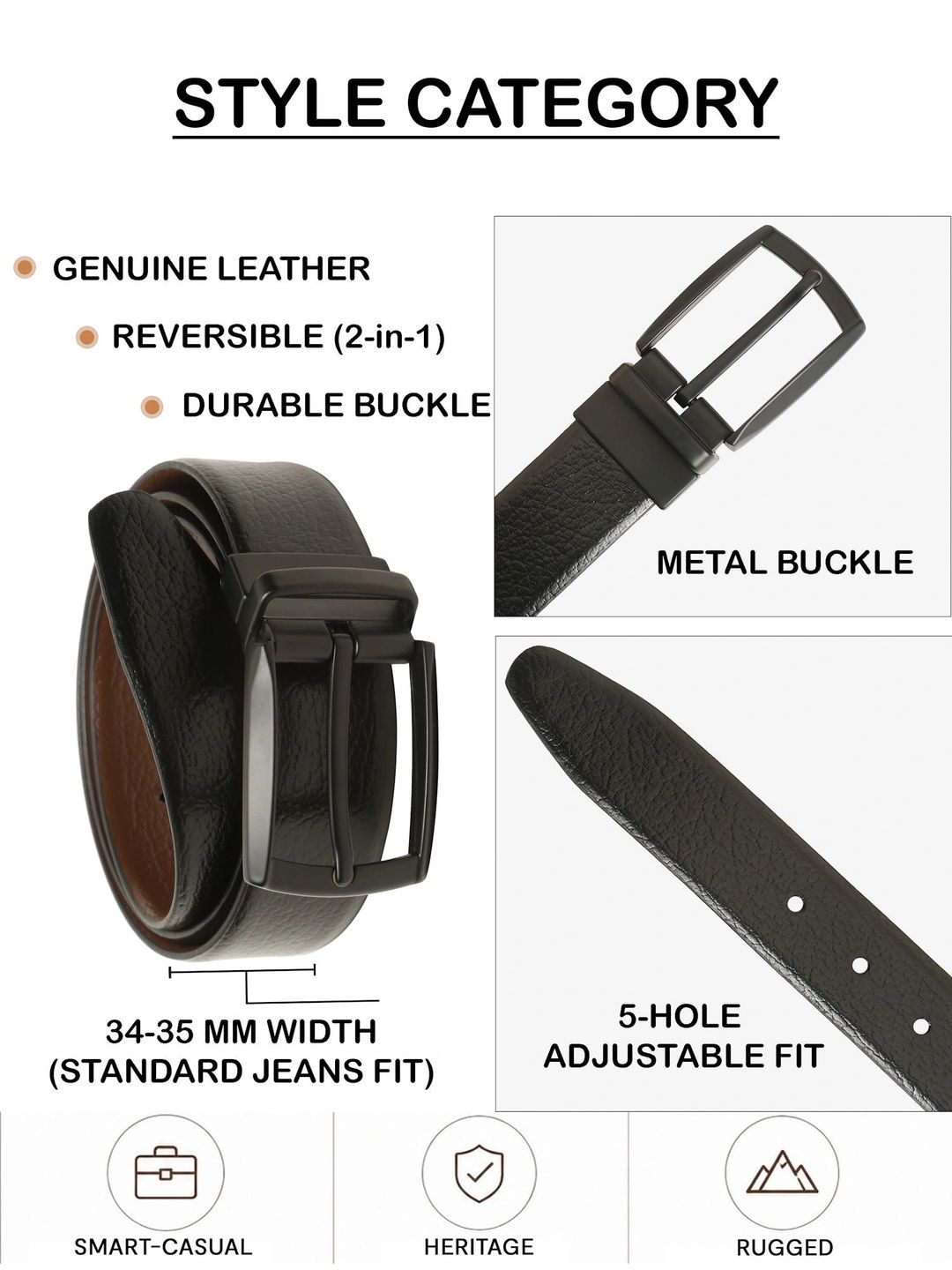 Teakwood Leathers Men Textured Leather Reversible Formal Belt