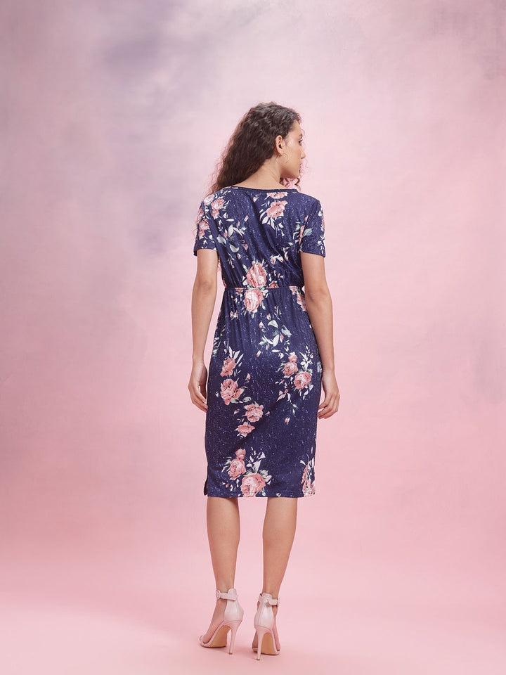 DressBerry Floral Print Waist Tie-Ups Sheath Dress