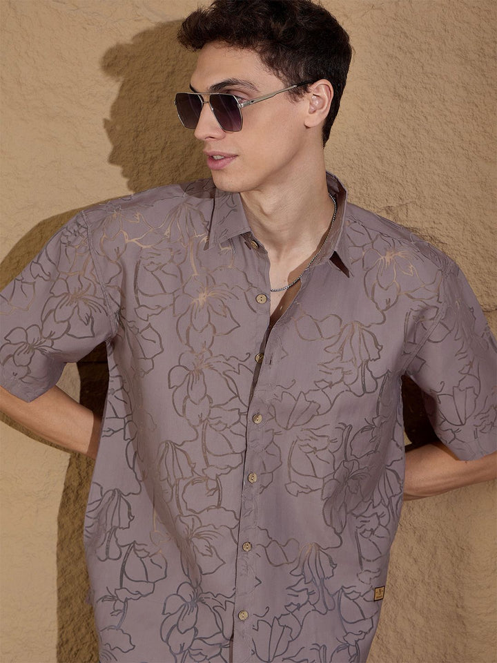 DENNISON Men Semi Sheer Floral Printed Oversized Shirt