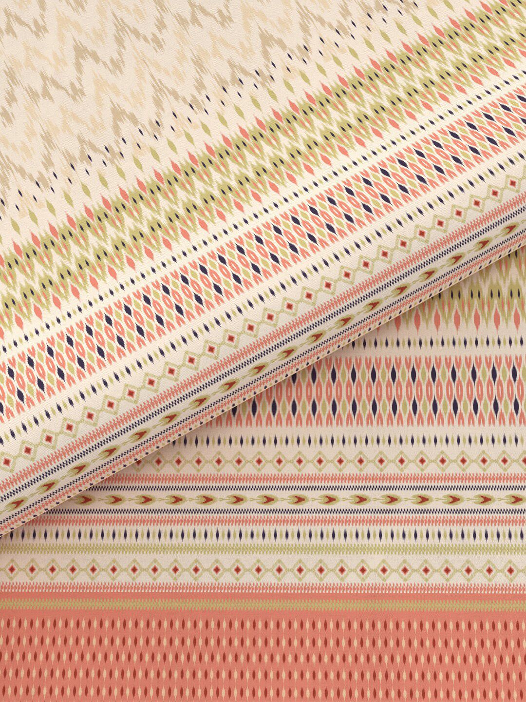 MYTRIDENT Ikkat Peach Sanskriti Flat 144TC King Cotton Bedsheet Set
