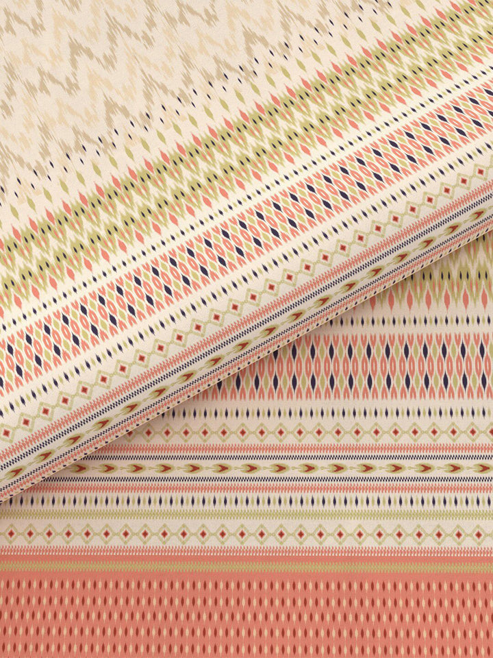 MYTRIDENT Ikkat Peach Sanskriti Flat 144TC King Cotton Bedsheet Set