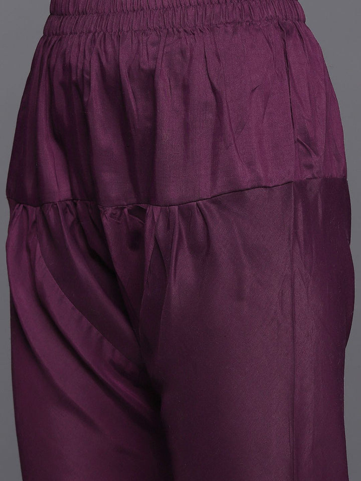 Libas Women Burgundy Floral Motifs Embroidered Sequinned Kurta with Churidar & Dupatta