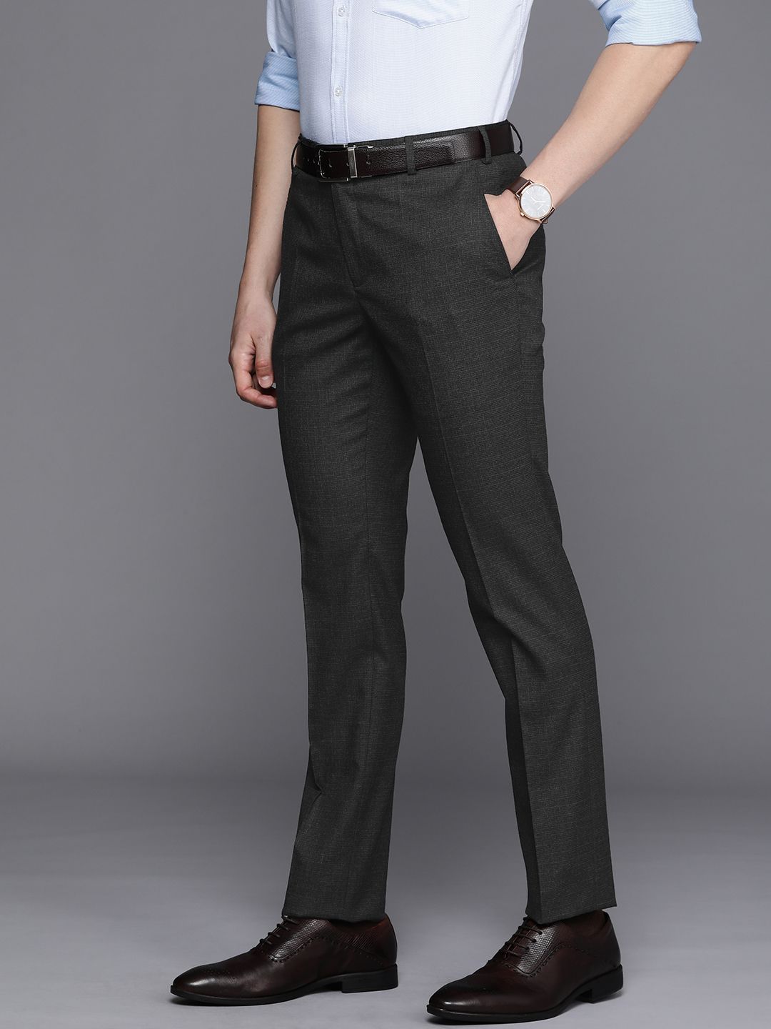 Raymond Men Textured Slim Fit Formal Trousers