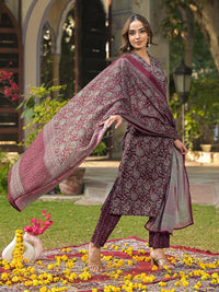 KALINI Floral Printed Pleated Kurta with Trouser & Dupatta