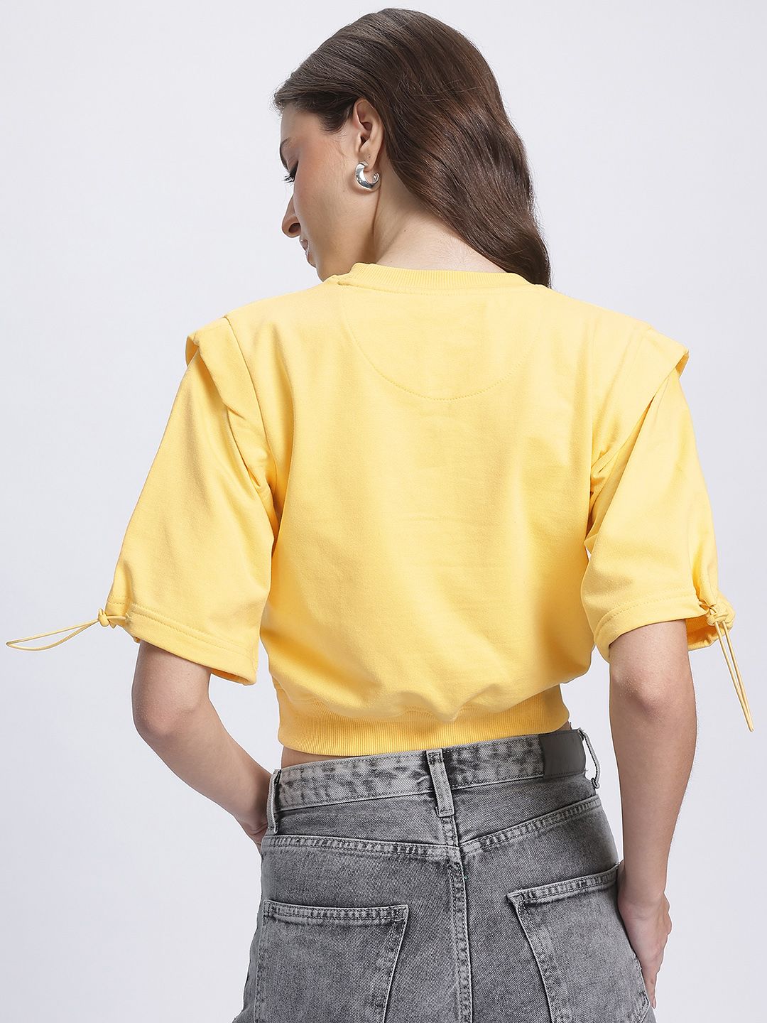 DressBerry Toggled Sleeves Crop Sweatshirt