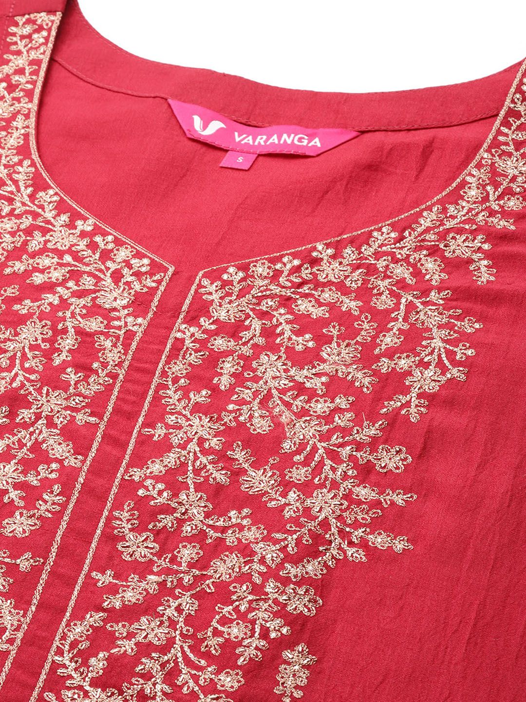 Varanga Women Maroon Yoke Design Kurta with Trousers & With Dupatta