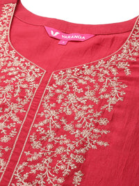 Varanga Women Maroon Yoke Design Kurta with Trousers & With Dupatta