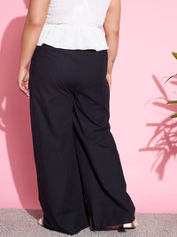 SASSAFRAS Curve Women Black Straight Fit High-Rise Pure Cotton Parallel Trousers