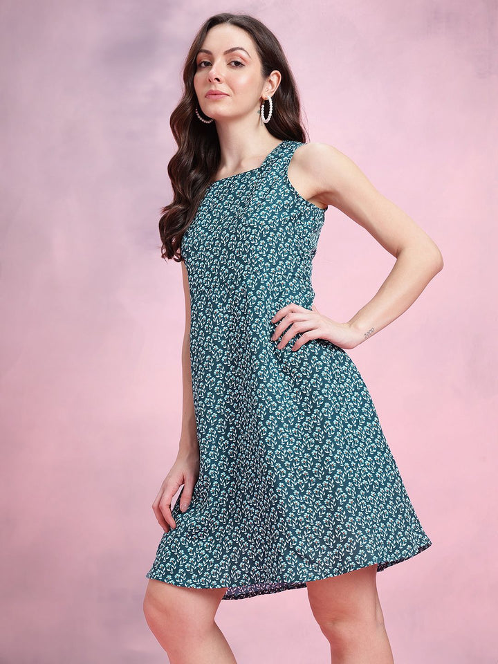 DressBerry Floral Printed Square Neck A-Line Dress