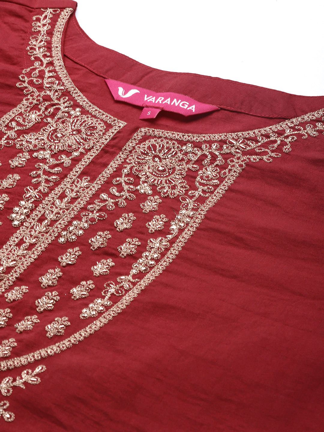 Varanga Women Maroon Ethnic Motifs Embroidered Kurta with Trousers & Dupatta