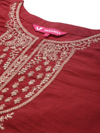 Varanga Women Maroon Ethnic Motifs Embroidered Kurta with Trousers & Dupatta