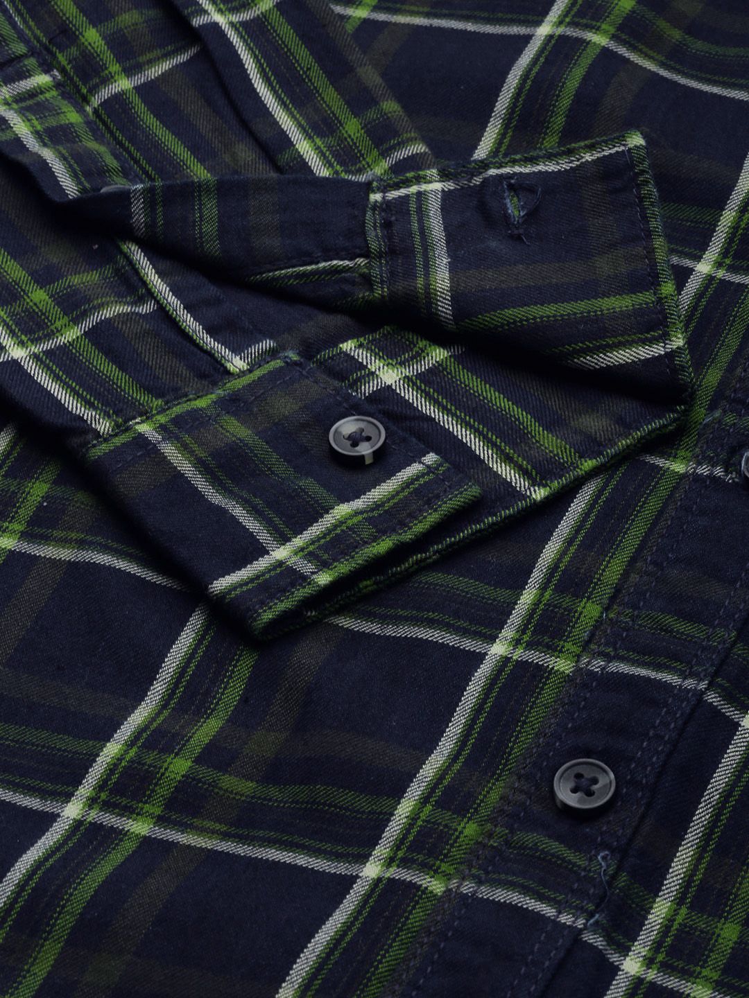 The Indian Garage Co Men Navy Blue & Green Checked Casual Shirt