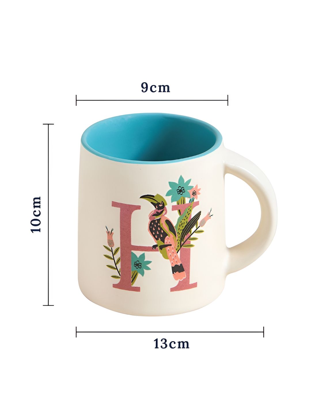 Chumbak Off White & Blue Printed Ceramic Glossy Mug 300 ml