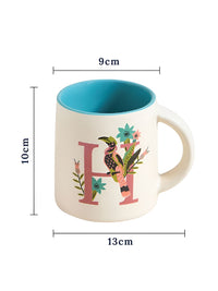 Chumbak Off White & Blue Printed Ceramic Glossy Mug 300 ml