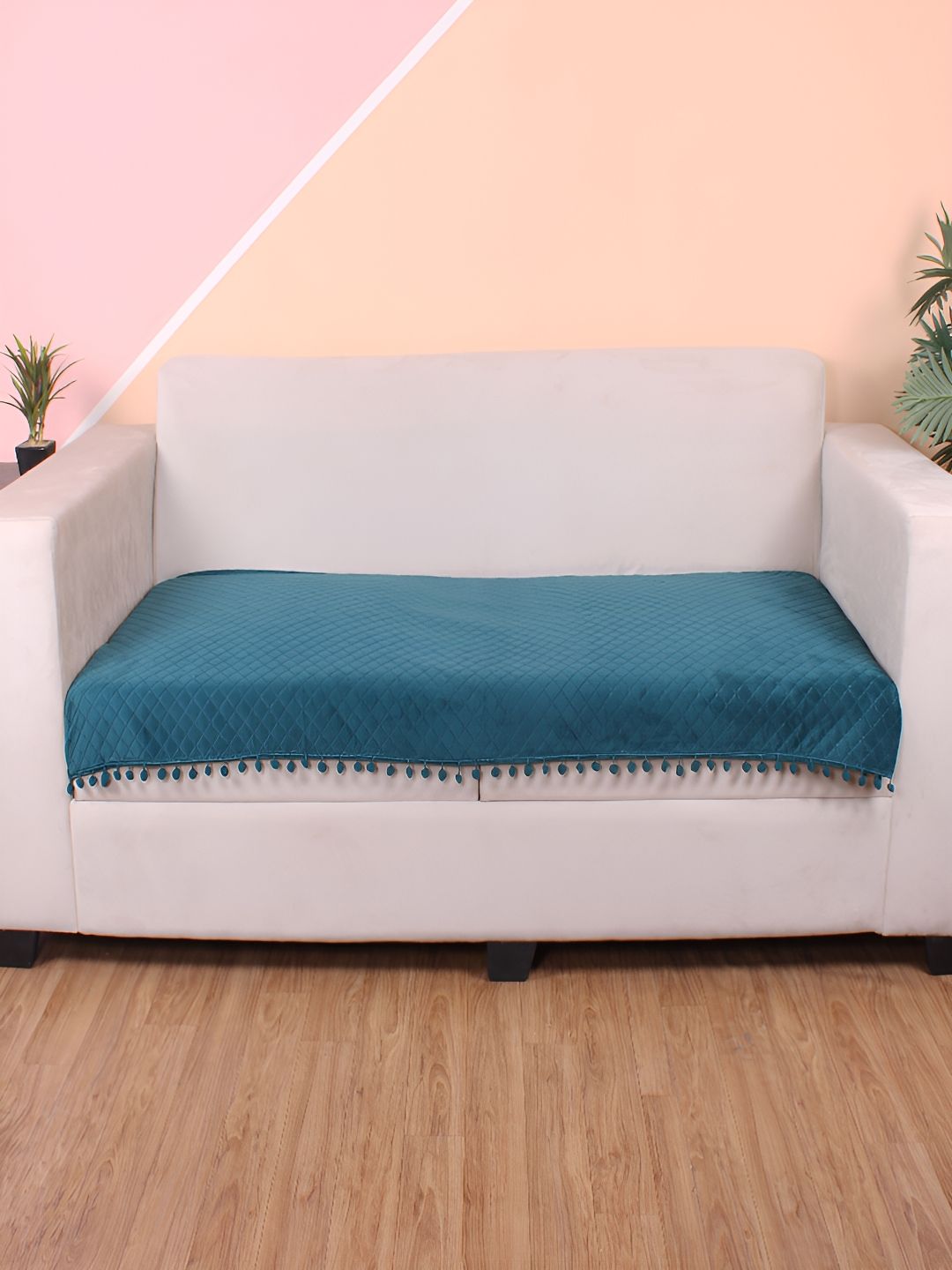 STITCHNEST Sea Green & Beige Self Design 3 Seater Sofa Cover