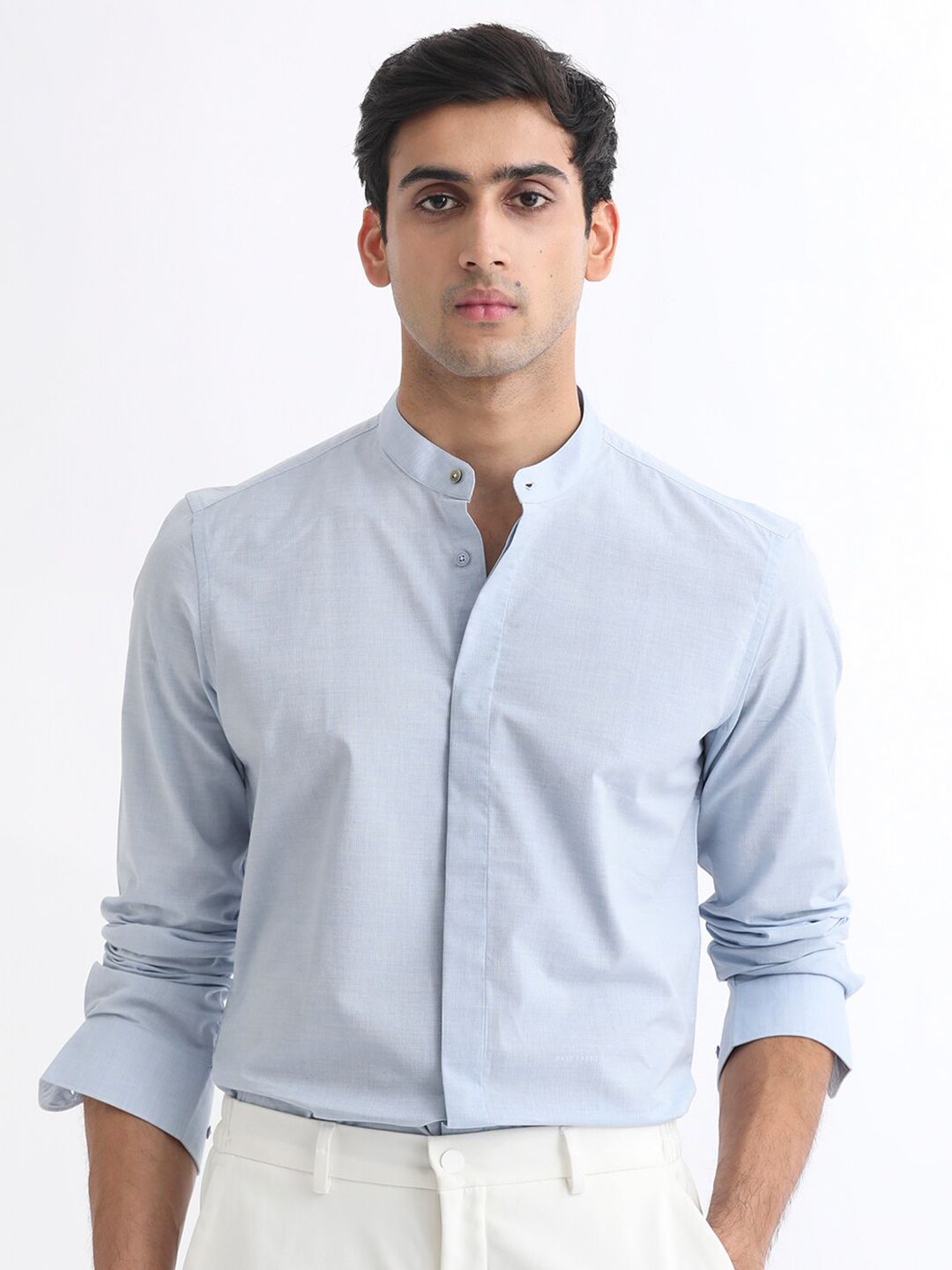 RARE RABBIT Men Cadmi Mandarin Collar Slim Fit Cotton Shirt