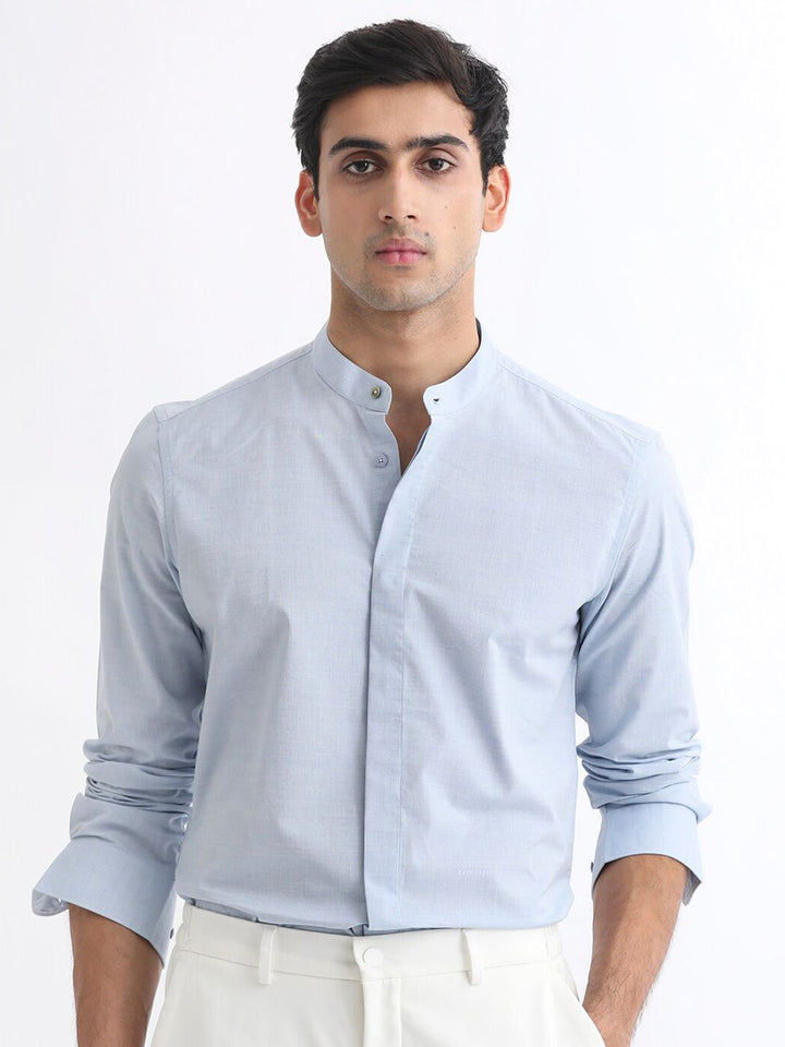 RARE RABBIT Men Cadmi Mandarin Collar Slim Fit Cotton Shirt