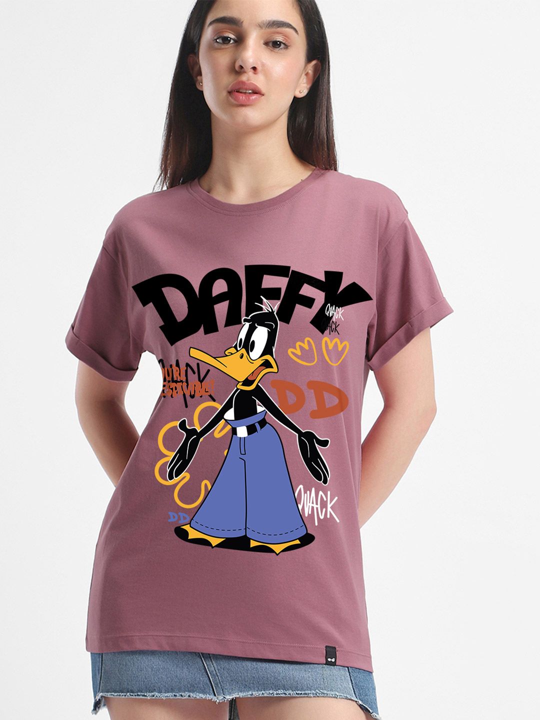 Bewakoof rasmi Looney Tunes Wanita Mauve Daffy Grafik T-Shirt T-Shirt
