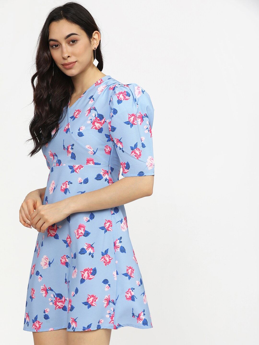 Tokyo Talkies Blue & Pink Floral Dress