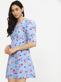 Tokyo Talkies Blue & Pink Floral Dress