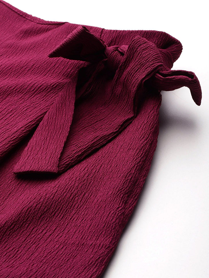 all about you Women Textured Pleated Tie-Up Detail Trousers