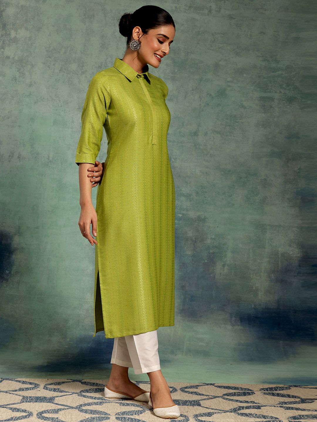 Libas Striped Shirt Collar Pathani Kurta