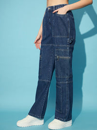 STREET 9 Women Blue Wide Leg High-Rise Clean Look Pure Cotton Jeans