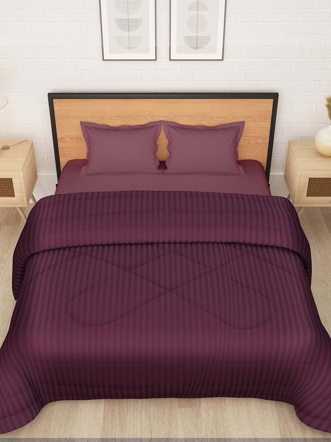 Story@home Maroon Striped 180 GSM Ac Room Reversible Double Bed Comforter