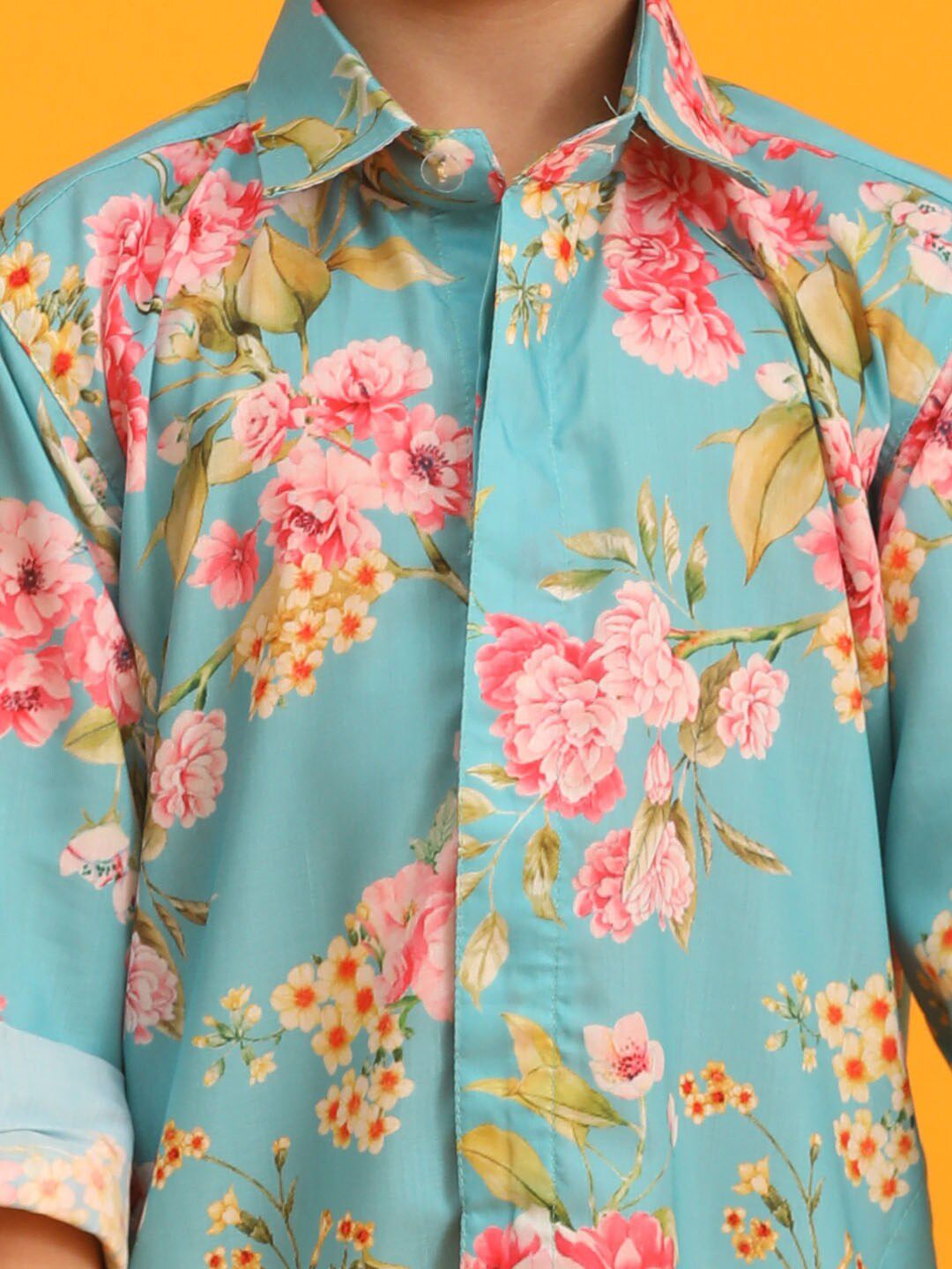VASTRAMAY Floral Printed Shirt Collar Kurta With Pyjamas